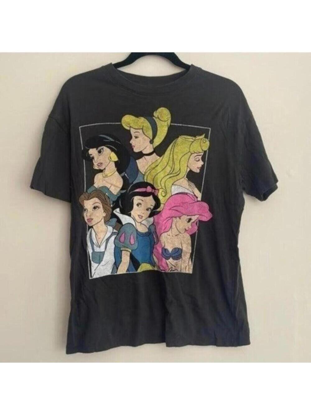 Disney Grey Crew Neck Short Sleeve Princess Graphic Shirt Top Tee